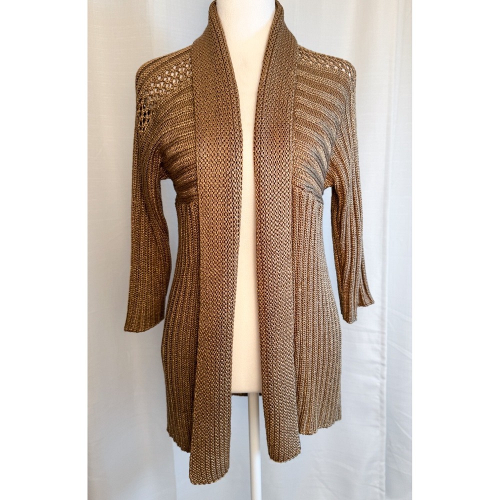 Chico's Brown Bronze Open Cardigan Sweater Size 1 (US M/8-10) Metallic Sheen